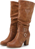 Womens Mid Knee High Slouchy Boots Chunky Heel - Fashion Winter