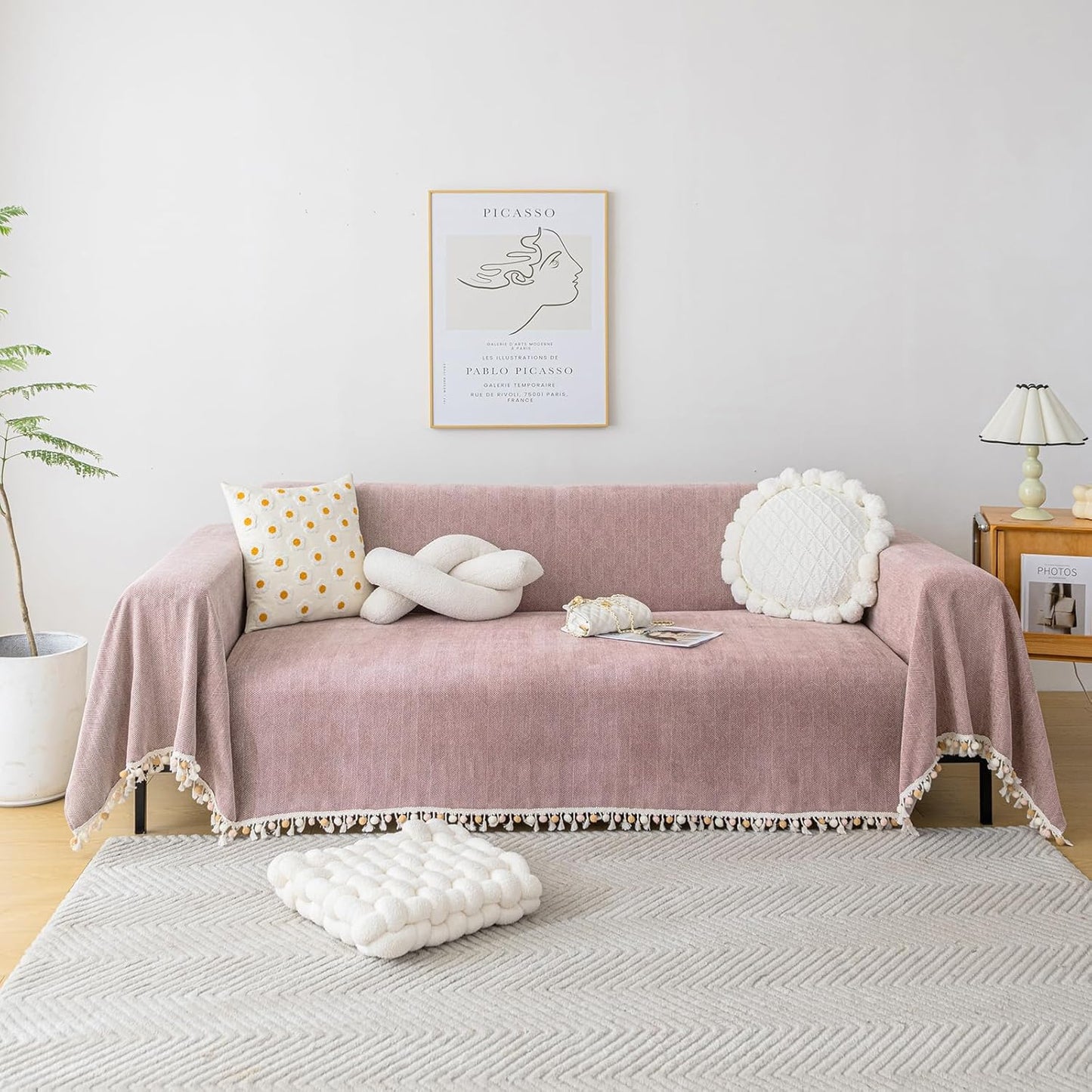 HANDONTIME Solid Couch Covers for Dogs in Pink-Purple Design