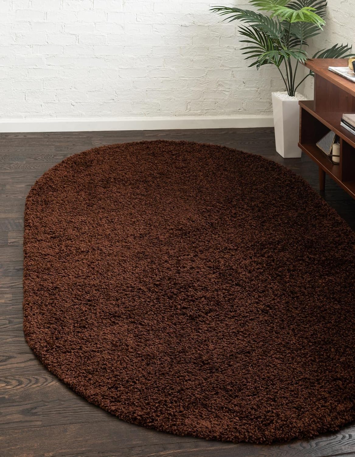 Unique Loom Solid Shag Collection Area Rug in Chocolate Brown