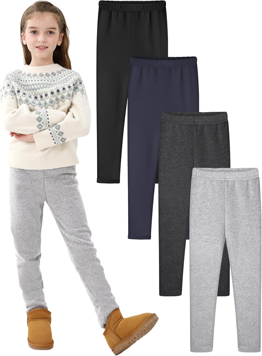Fleece Lined Leggings for Girls - 4 Pack Winter Warm Tights