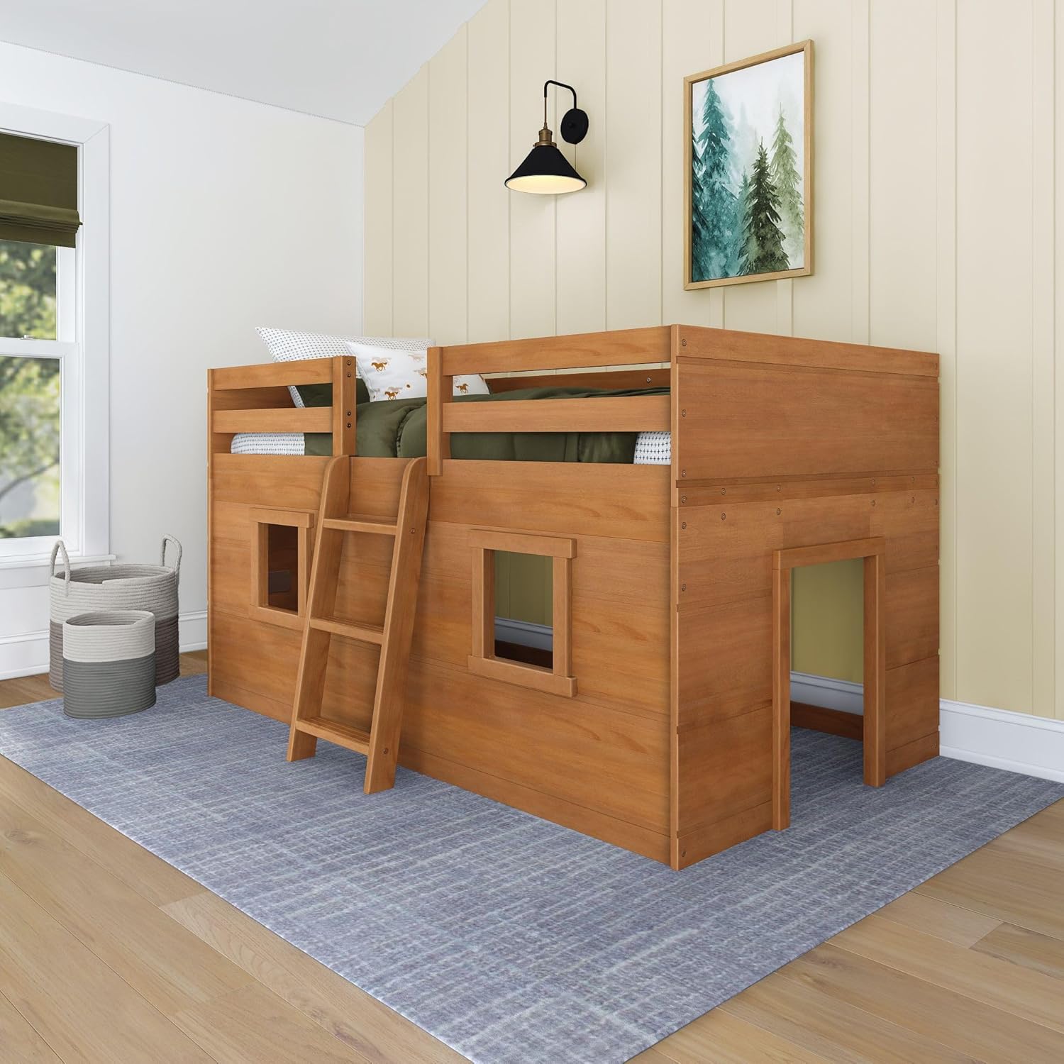Max & Lily Modern Farmhouse Twin Low Loft Bed with Windows