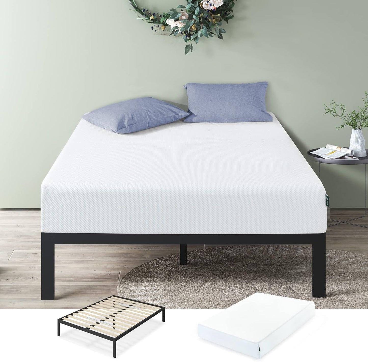 Zinus Mia Metal Platform Bed Frame with Green Tea Memory Foam