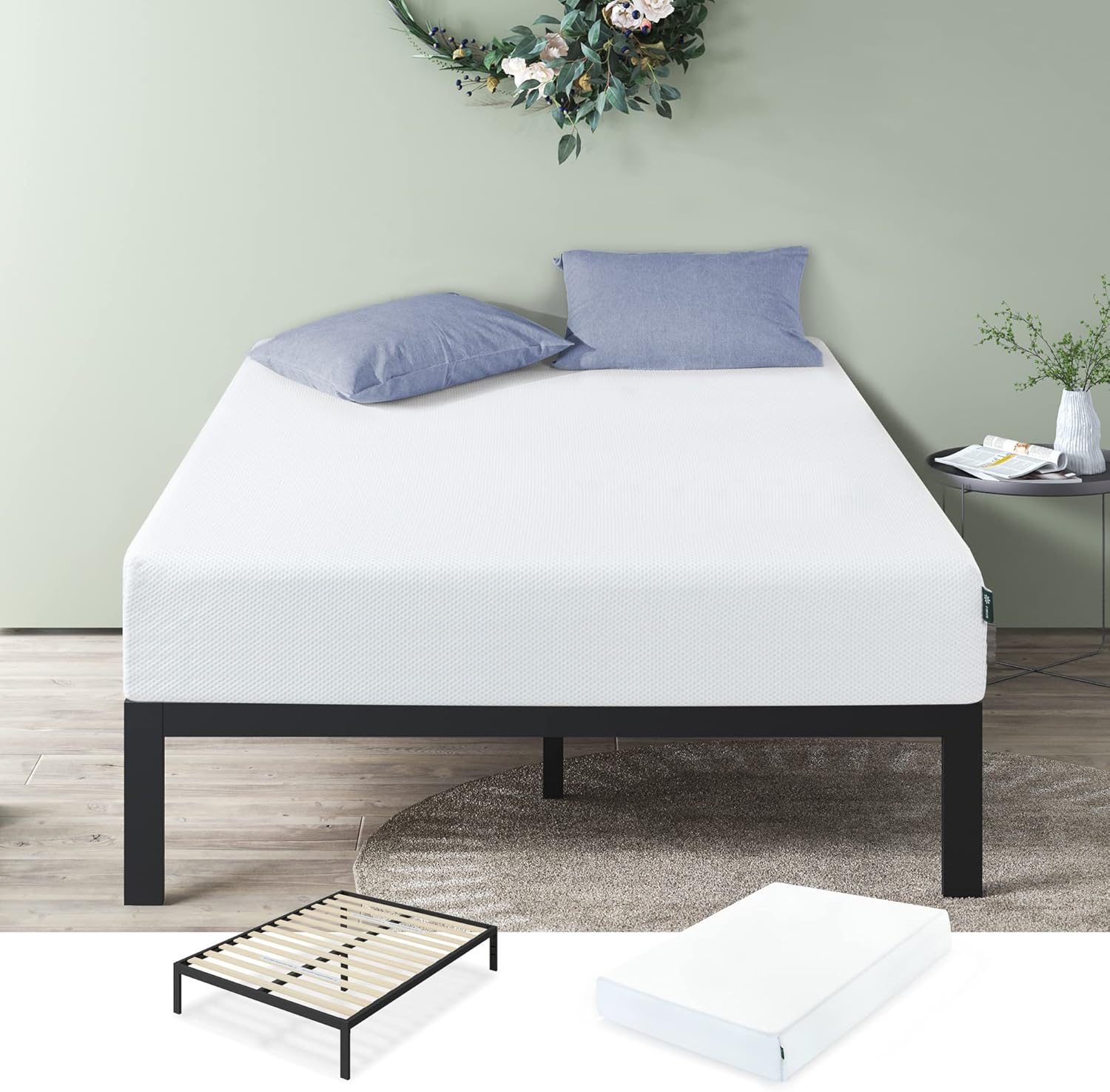 Zinus Mia Metal Platform Bed Frame with Green Tea Memory Foam