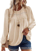 Womens Fall Tops Crewneck Long Sleeve Chiffon Blouses (Style 9L5F)