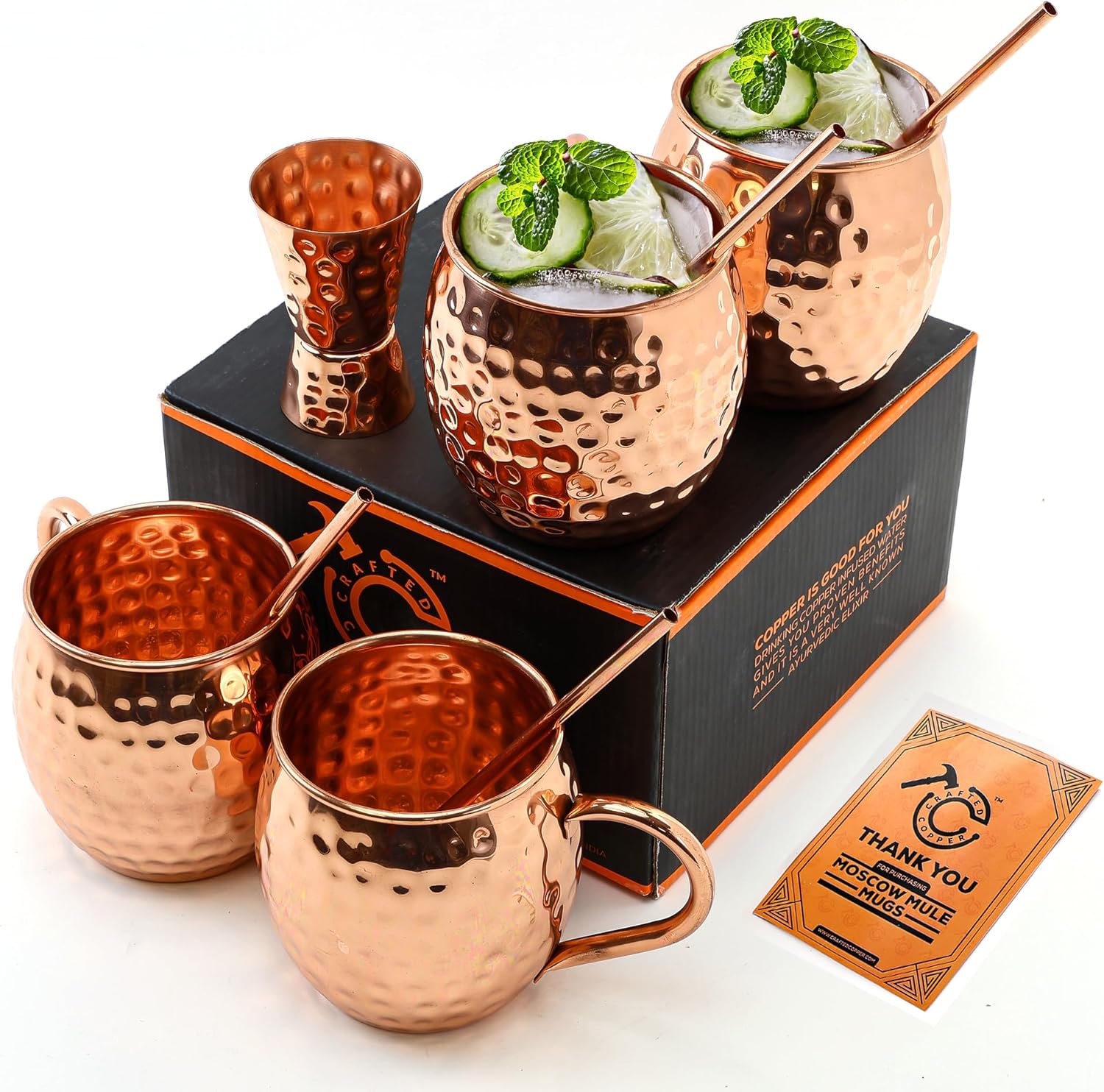 Moscow Mule Cups Set of 4 - 100% Pure Copper 16oz Mugs