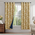 Mustard Yellow Blackout Floral Curtains 63 in - 2 Grommet Panels