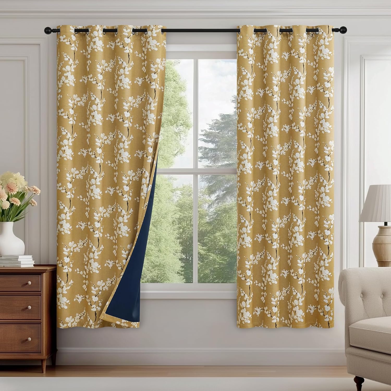 FMFUNCTEX 100% Blackout Floral Curtains for Cozy Bedrooms