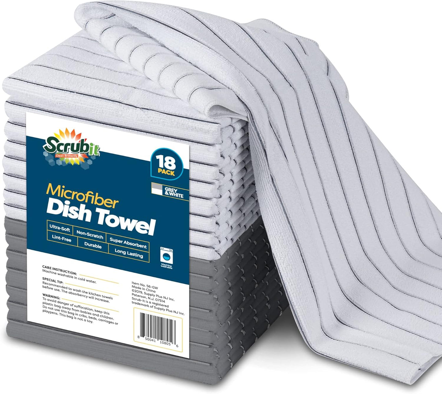 SCRUBIT Microfiber Kitchen Towels: Soft Absorbent Cleaning Cloth Set - Durable Dish Towels for Washing - 18 Pack 18x26