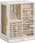 360 Rotating Jewelry Box with 5 Drawers and Glass Window