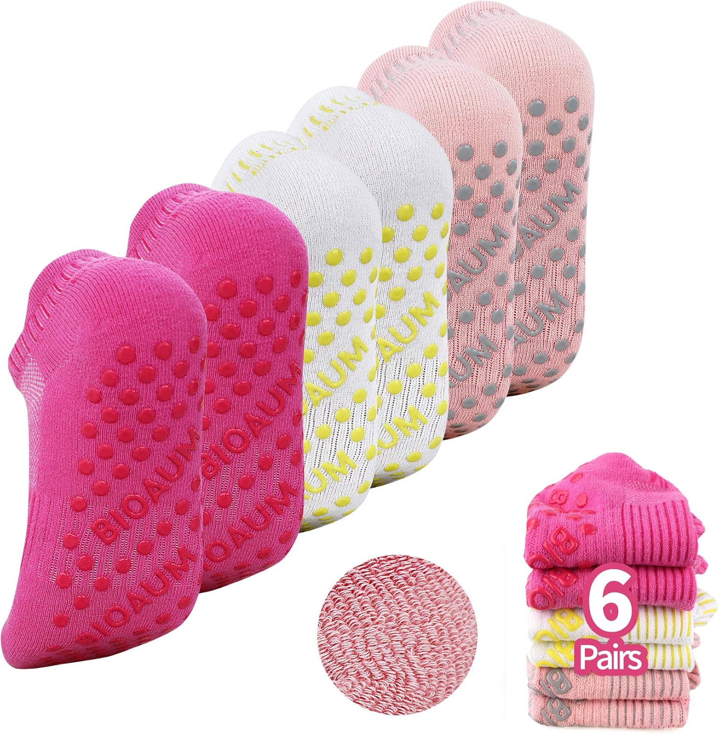 BIOAUM Women's Non-Slip Yoga Socks - 6 Pairs Cotton Grip
