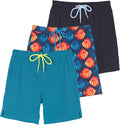 Boys 2 in 1 Swim Trunks 3 Pack - Quick Dry Board Shorts