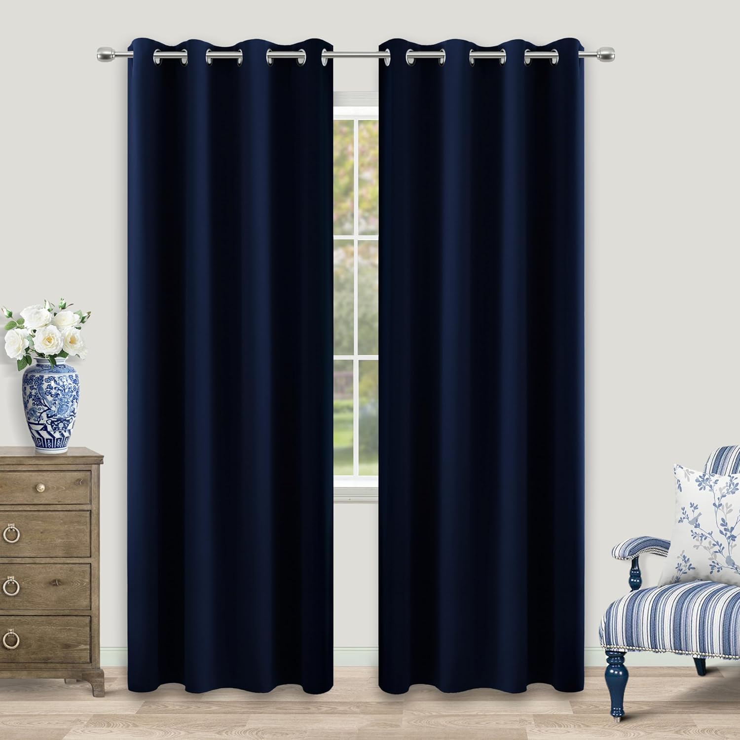 KOUFALL Navy Blue Blackout Curtains 90 Inches Long for Home