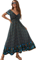 Women's Rayon Floral Maxi Dress - Off Shoulder Boho Summer Fit