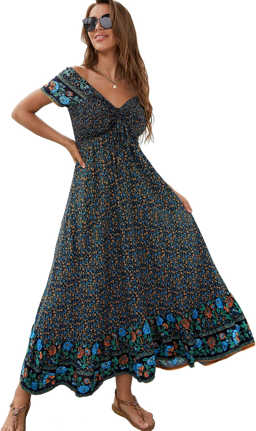 Women's Summer Floral Maxi Dress for Beach and Parties