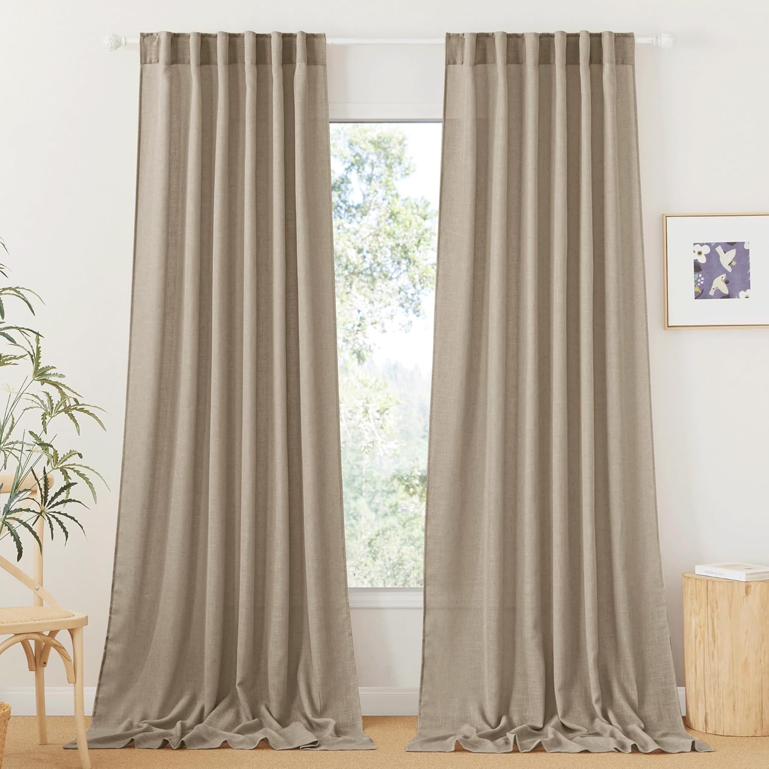 RYB HOME Linen Sheer Curtains for Elegant Light Filtering Privacy
