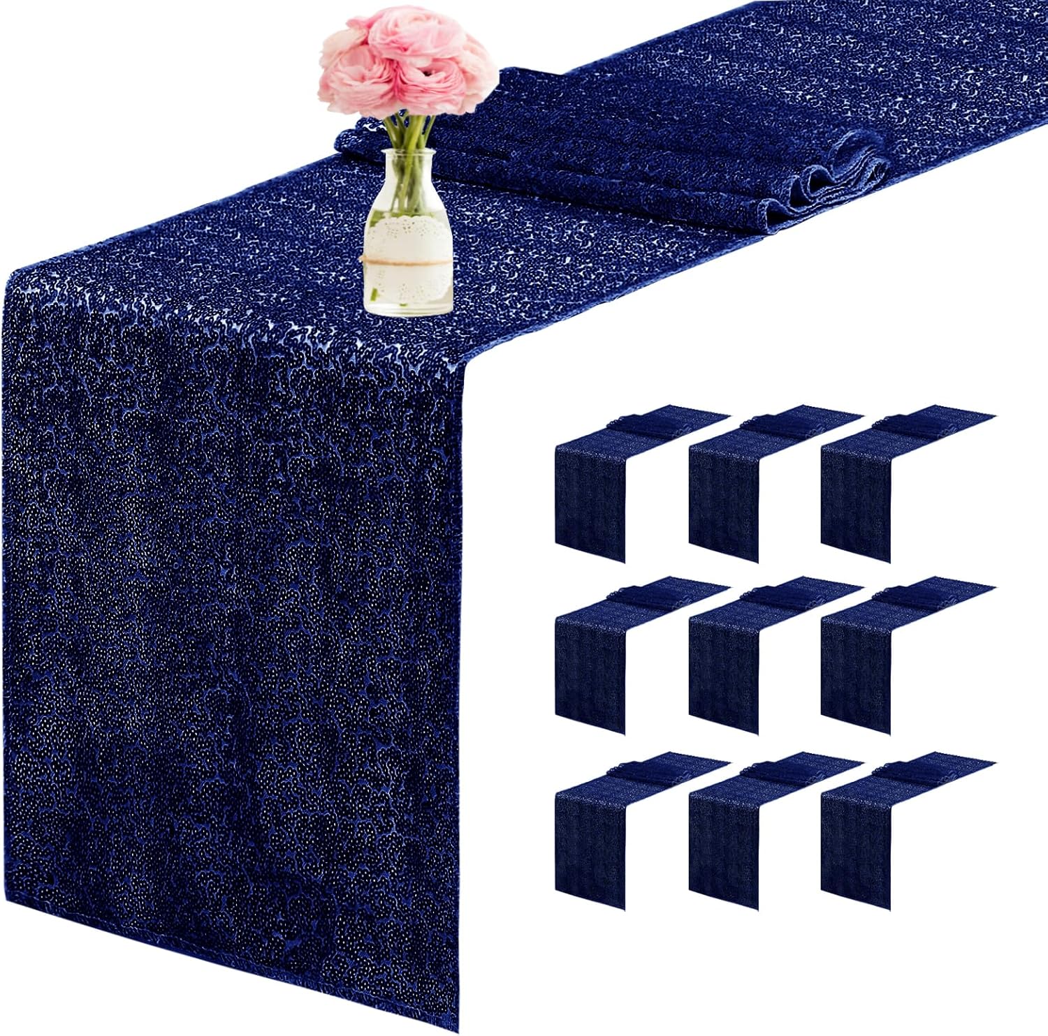 Navy Blue Glitter Sequin Table Runner for Special Events