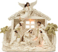 Nativity Figurines with LED Lights - Large White Gold Holy Family 10.6