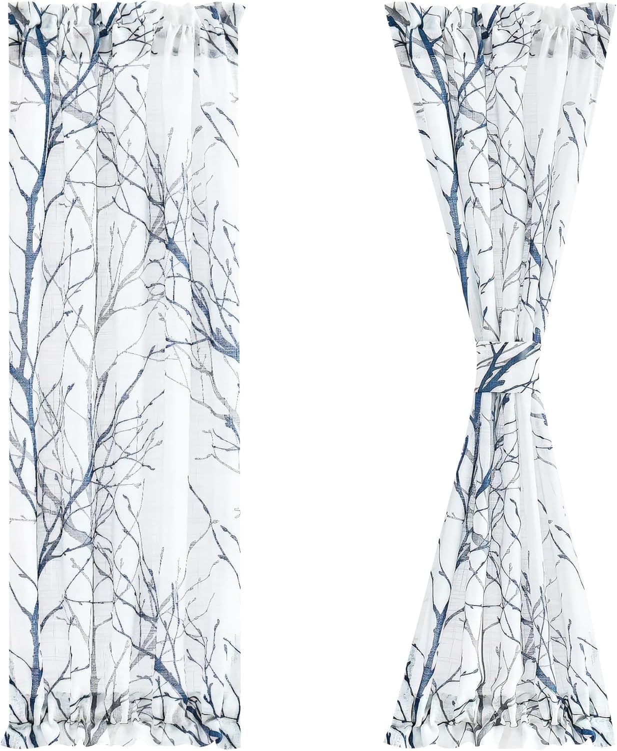 Semi-Sheer Branch Print French Door Curtains