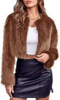 Women's Cropped Faux Fur Jacket - Fluffy Open Front Short Coat Danedvi