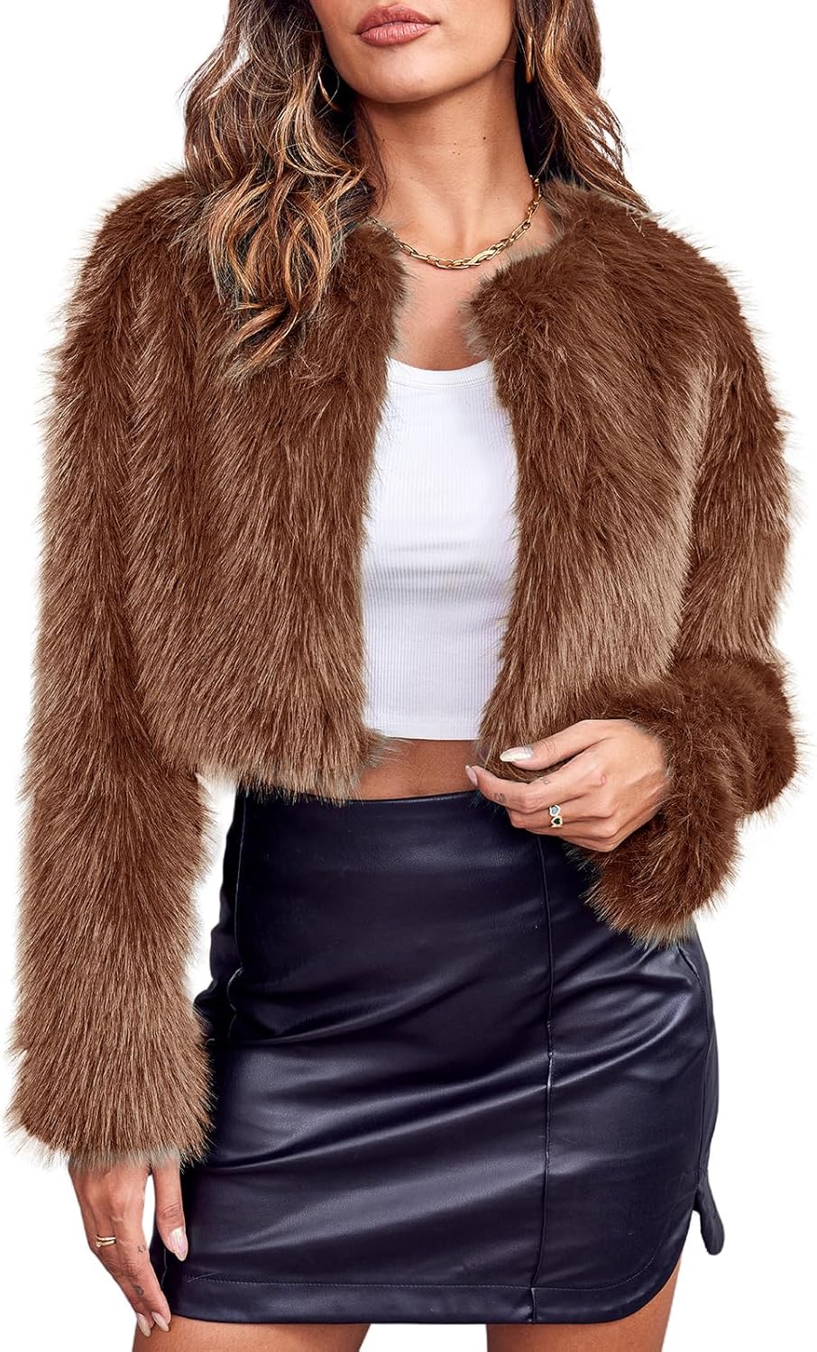 Danedvi Women's Fashion Cropped Faux Fur Jacket for Elegance