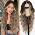Ombre Dirty Blonde Wig Long Wavy Lace Hairline Middle Part - Natural