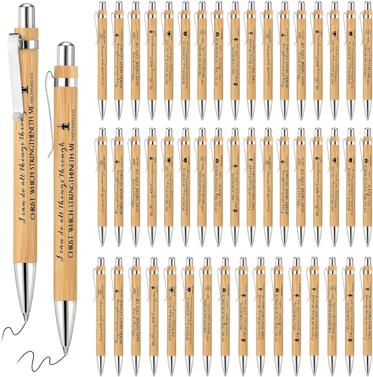 100 Pcs Christmas Bible Verse Bamboo Pens for Religious Gifts