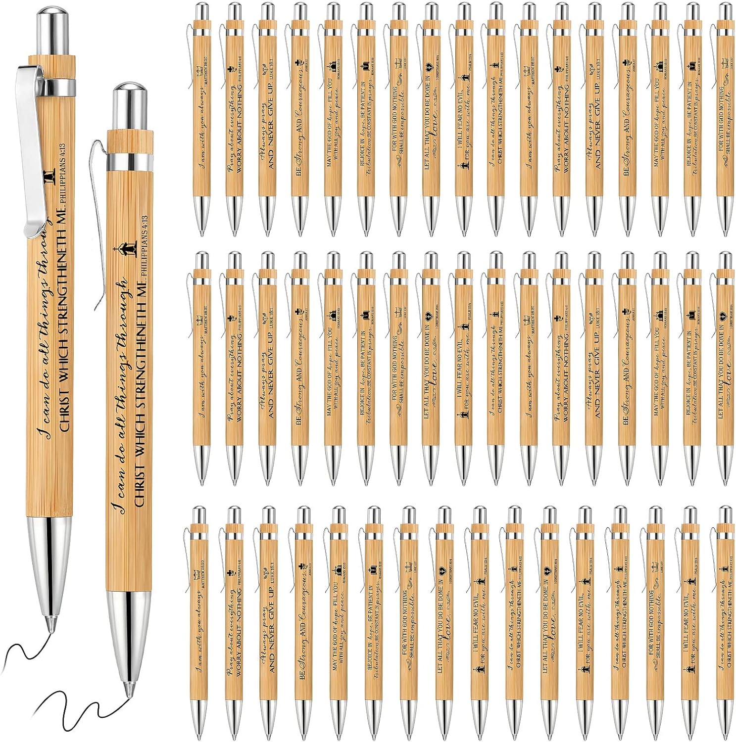 100 Pcs Christmas Bible Verse Bamboo Pens for Religious Gifts