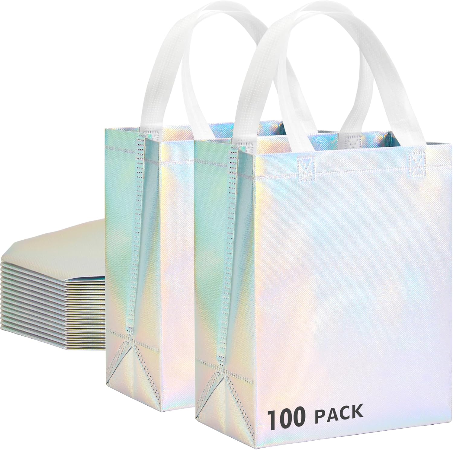 RACETOP 100 Pcs Iridescent Glossy Gift Bags for Every Occasion