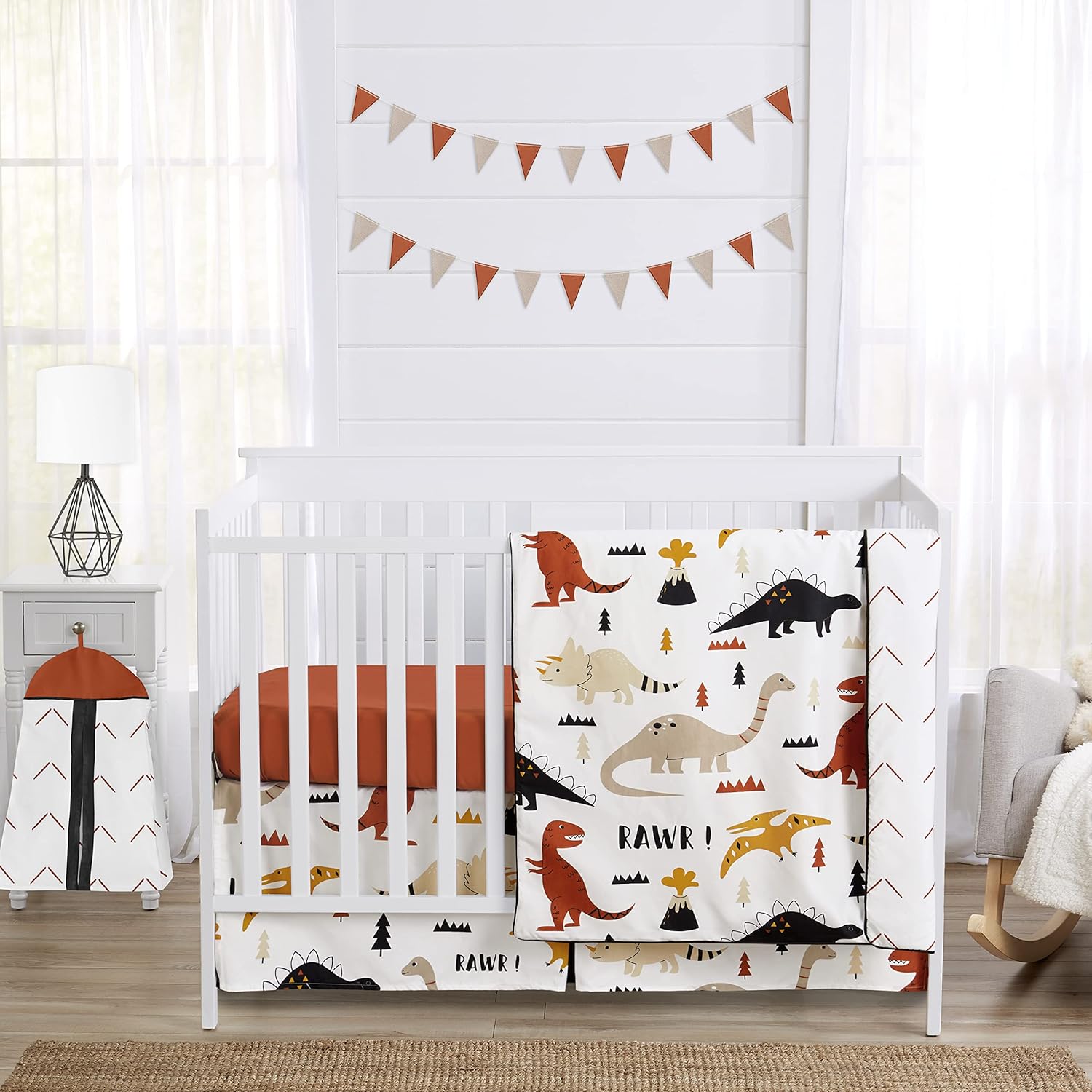 Mod Dino Baby Boy Girl Nursery Crib Bedding Set - 4 Pieces