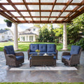 Wicker Outdoor Furniture Patio Conversation Set - Blue Cushions