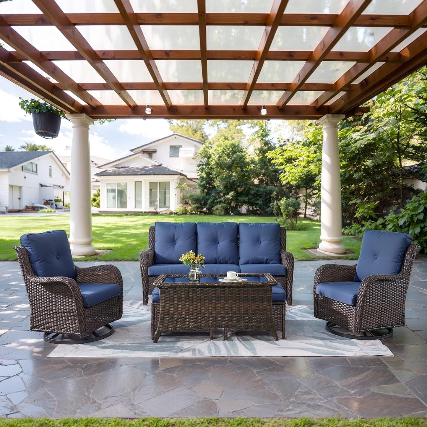 Wicker Outdoor Furniture Set - 6 Piece Patio Conversation Set