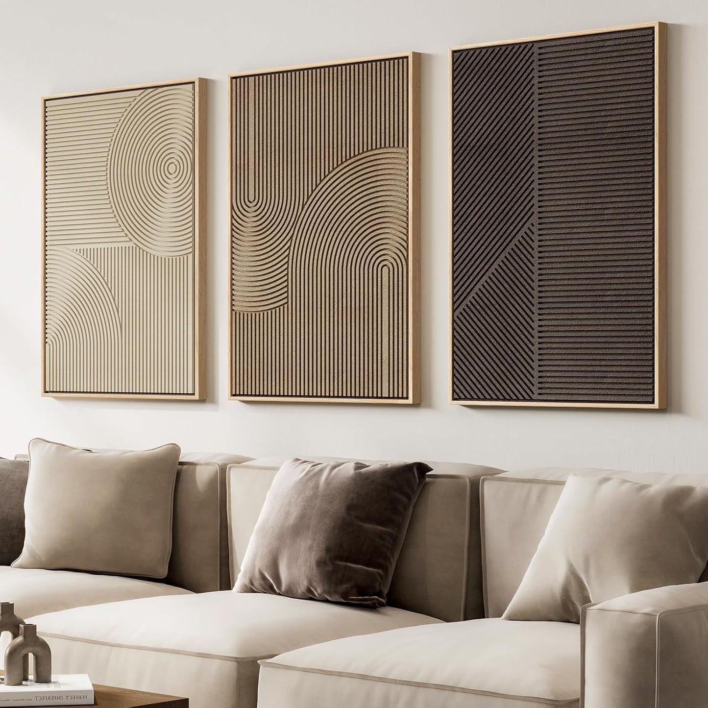 Large 3D Textured Framed Boho Neutral Abstract Wall Art