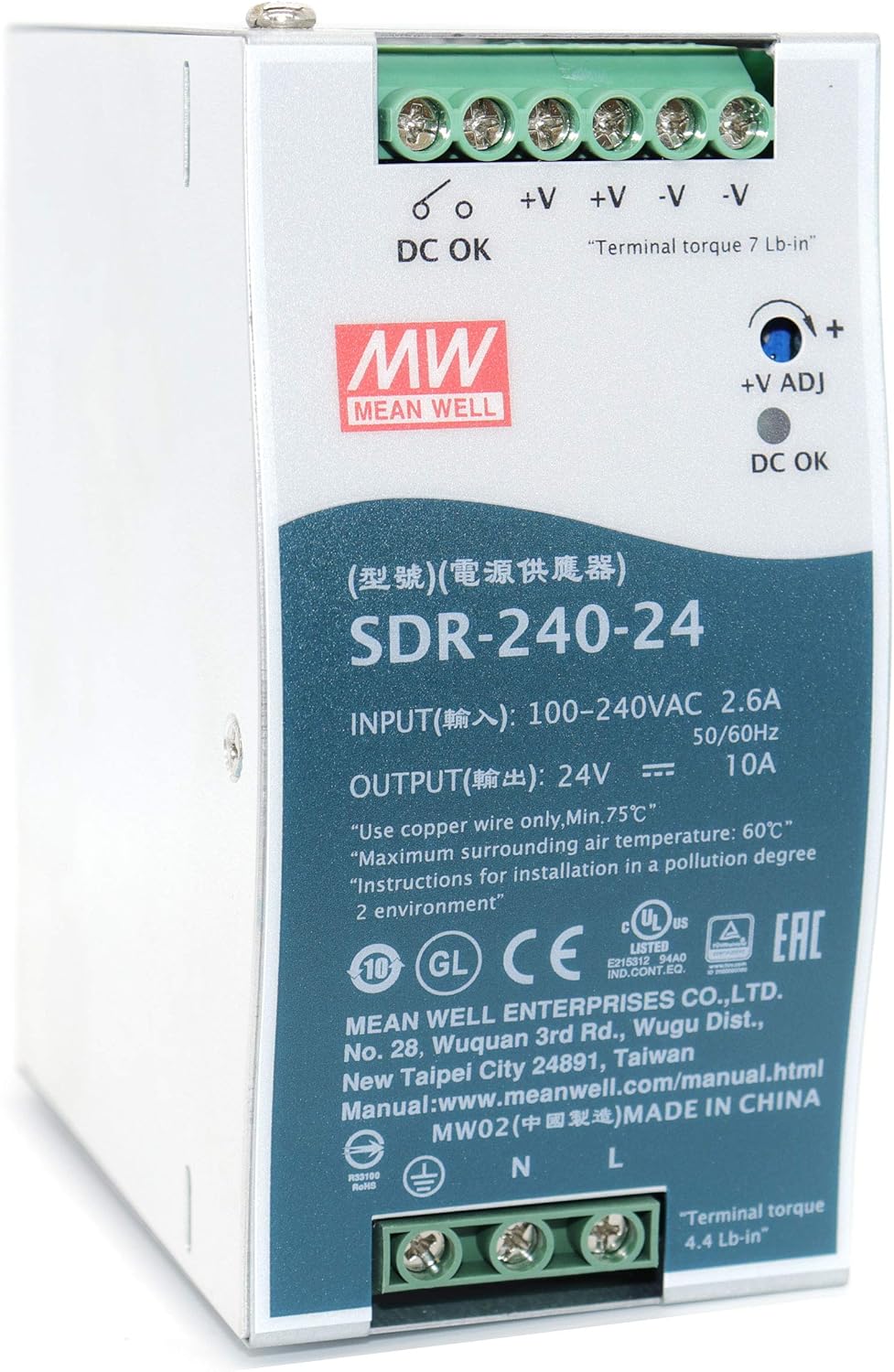 MEAN WELL SDR-240-24 240W 24VDC Power Supply for DIN Rail Use