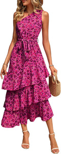 Women's Summer Floral One Shoulder Midi Dress - Flowy Tiered Ruffle