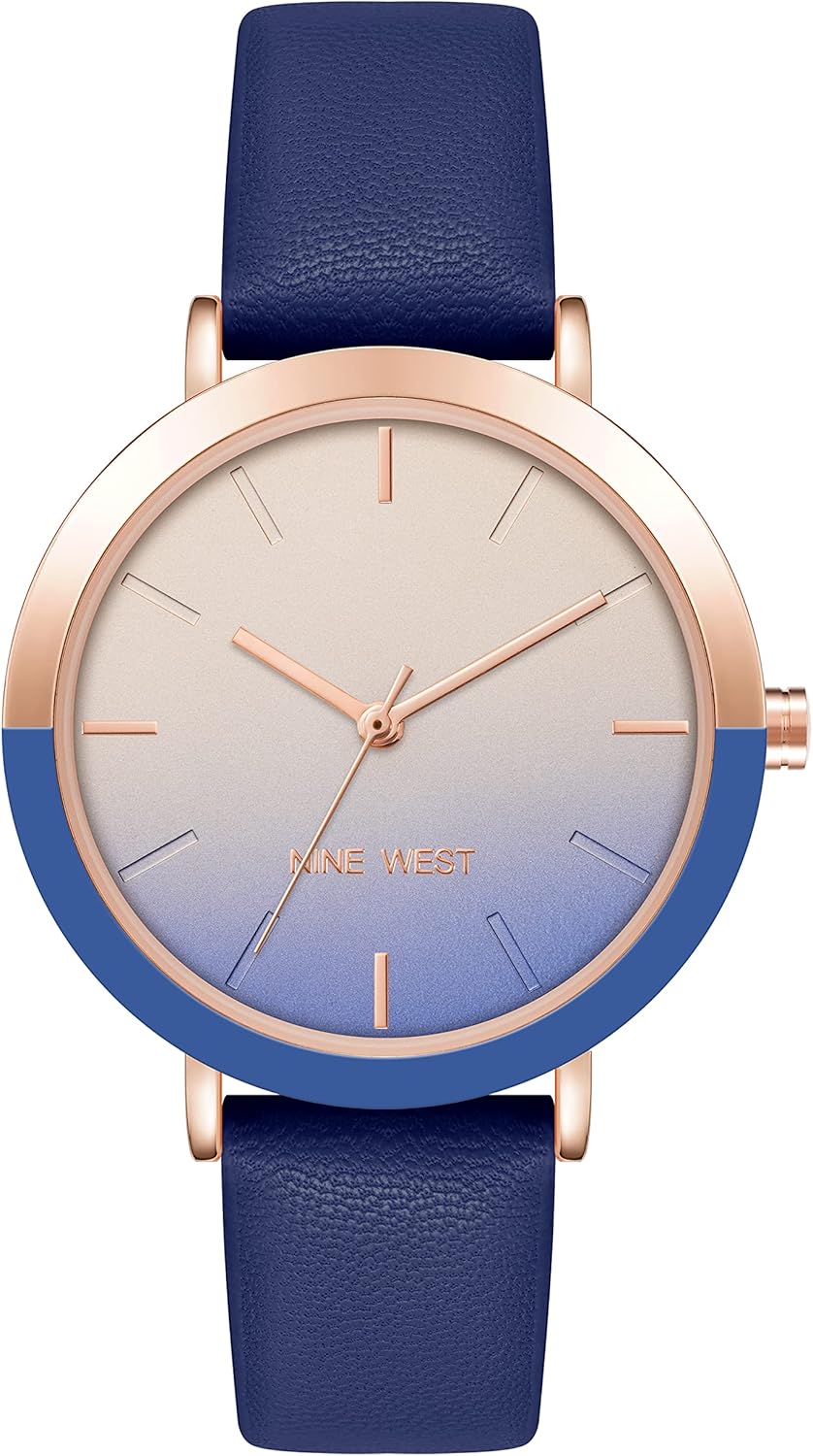 Nine West Women's Strap Watch with Rose Gold-Tone Dial Design