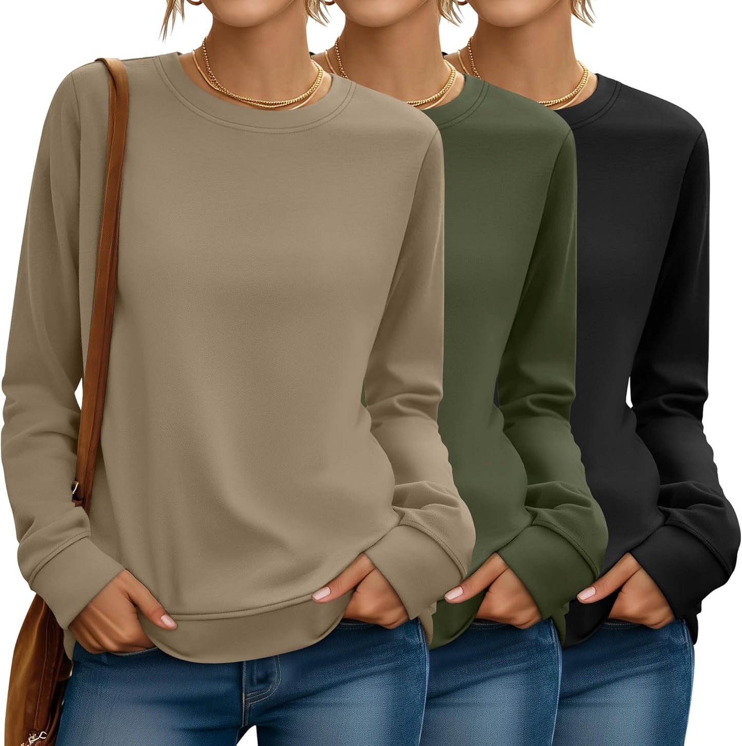 Riyiper 3 Pack Women's Long Sleeve Sweatshirts for Fall Style