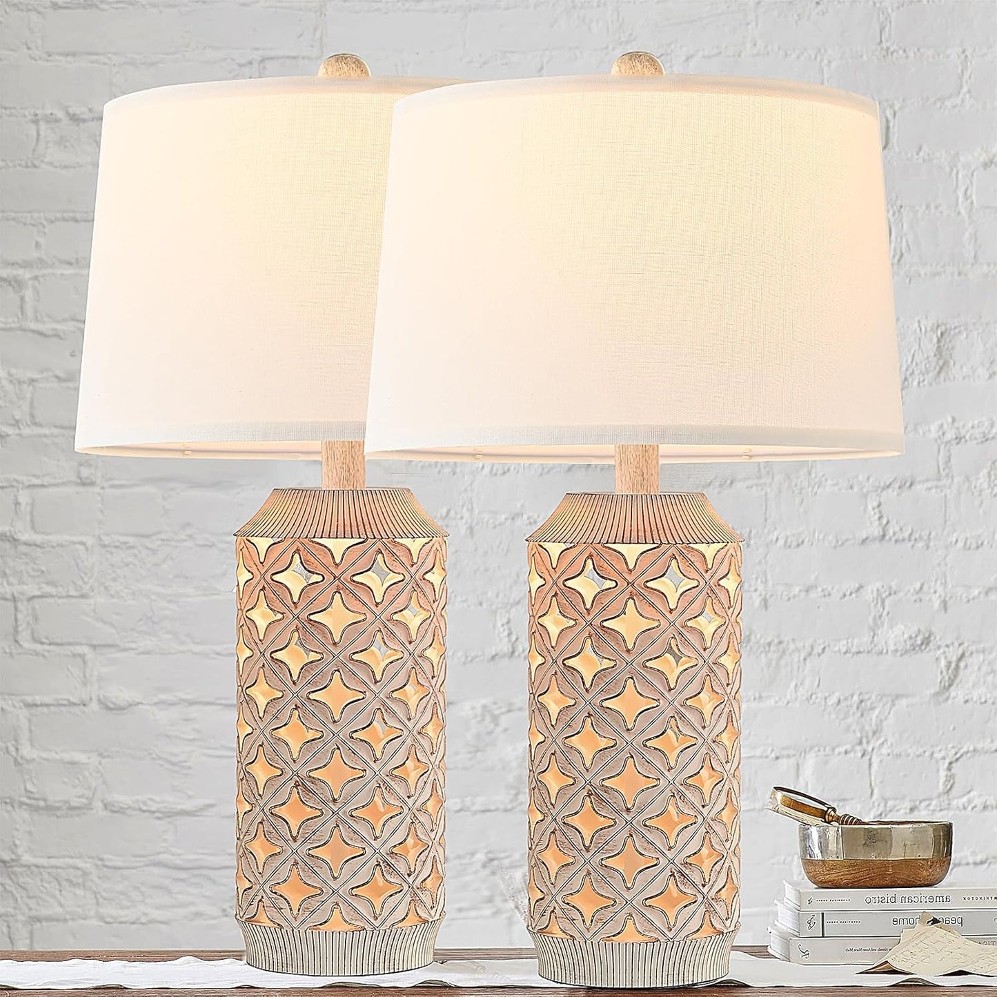 23IN Rustic Side Table Lamp Set of 2 for Elegant Bedroom Decor