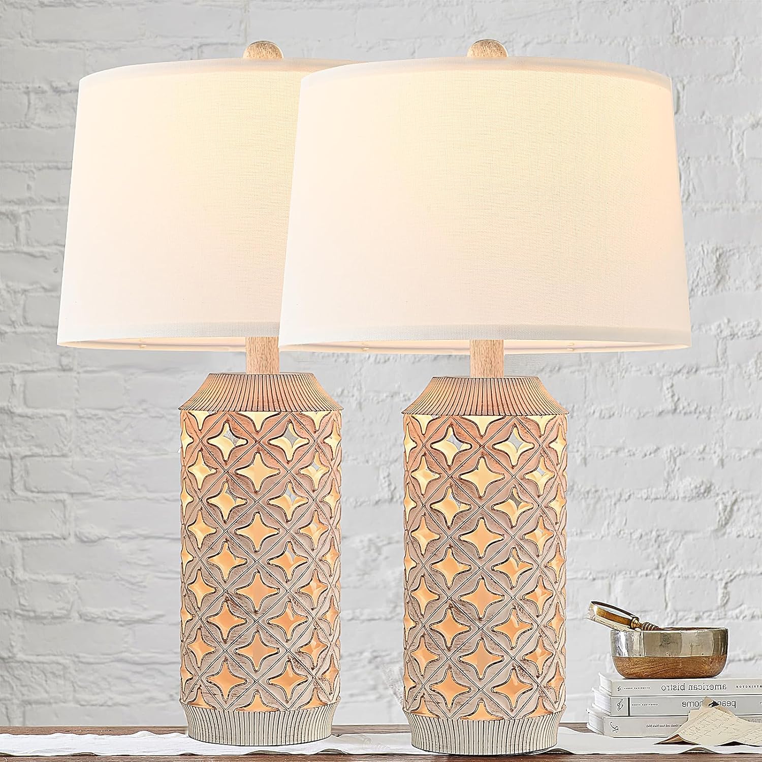 23IN Rustic Side Table Lamp Set of 2 for Elegant Bedroom Decor