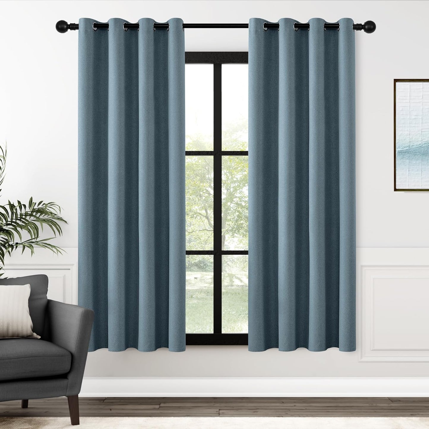 100% Blackout Blue Solid Curtains for Bedroom and Living Room
