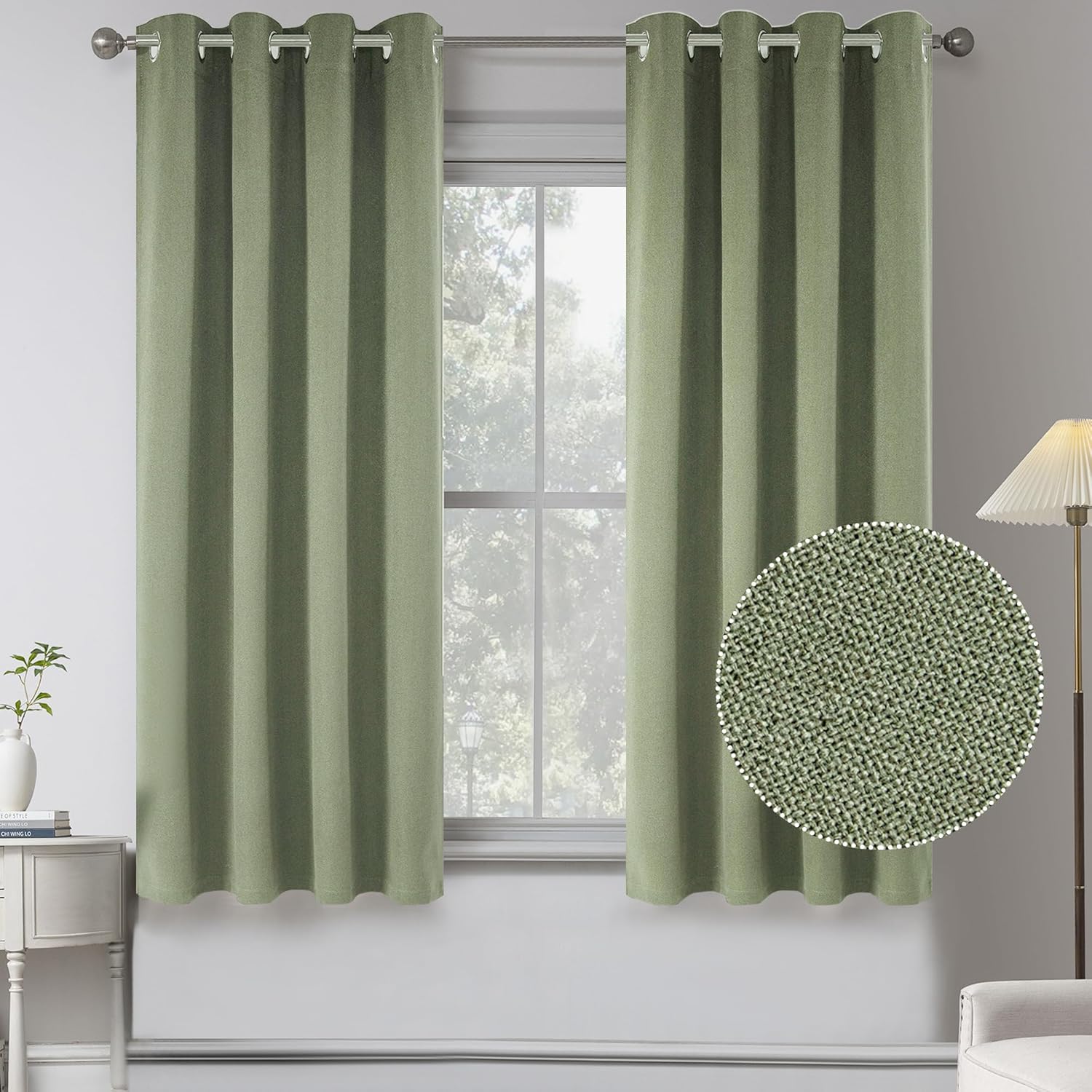 Sage Green 100% Blackout Short Curtains for Boys Room - 54 in