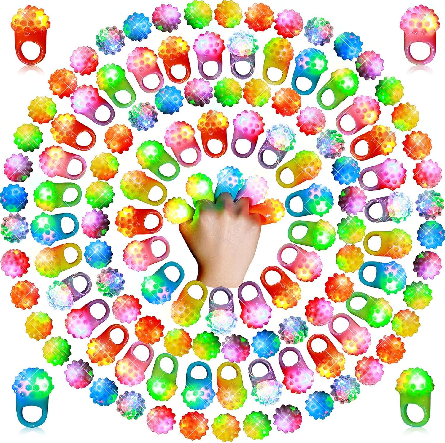 Sosation 100 Pcs Halloween Light Up Rings for Kids Parties