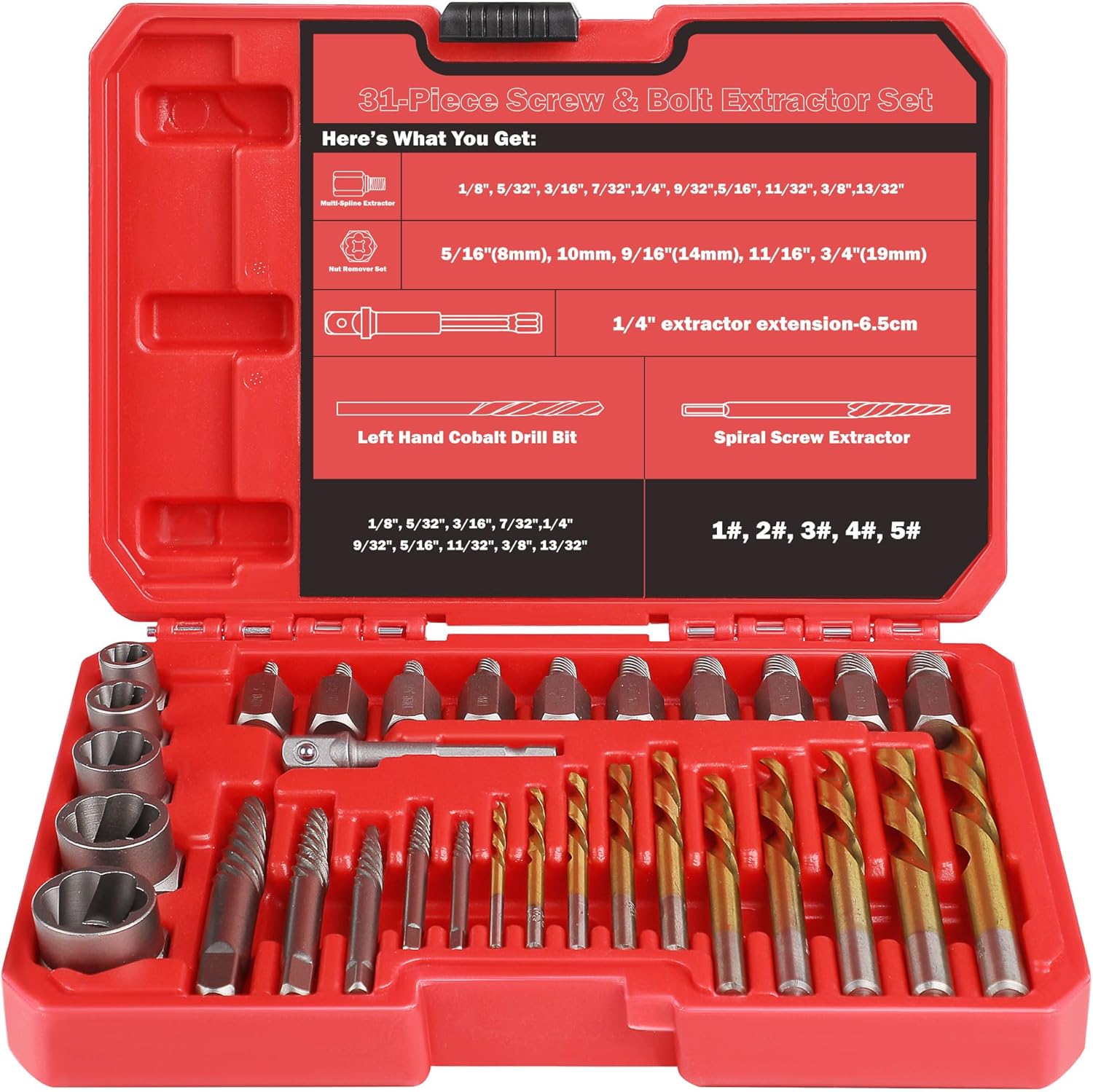 35 Pcs Spiral Screw Extractor Set for Broken Stripped Screws