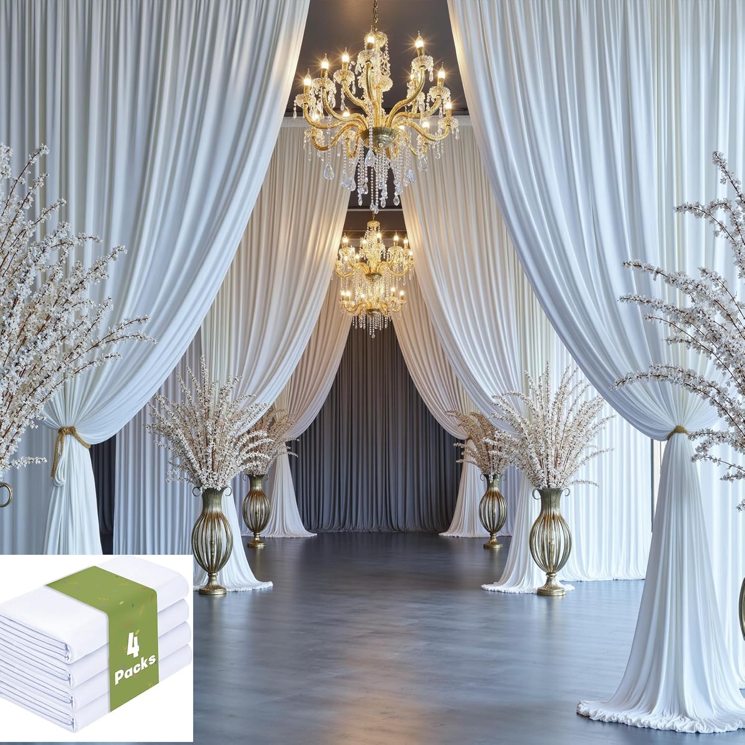 20ft White Backdrop Curtain for Parties - 15ft Extra Long Drapes