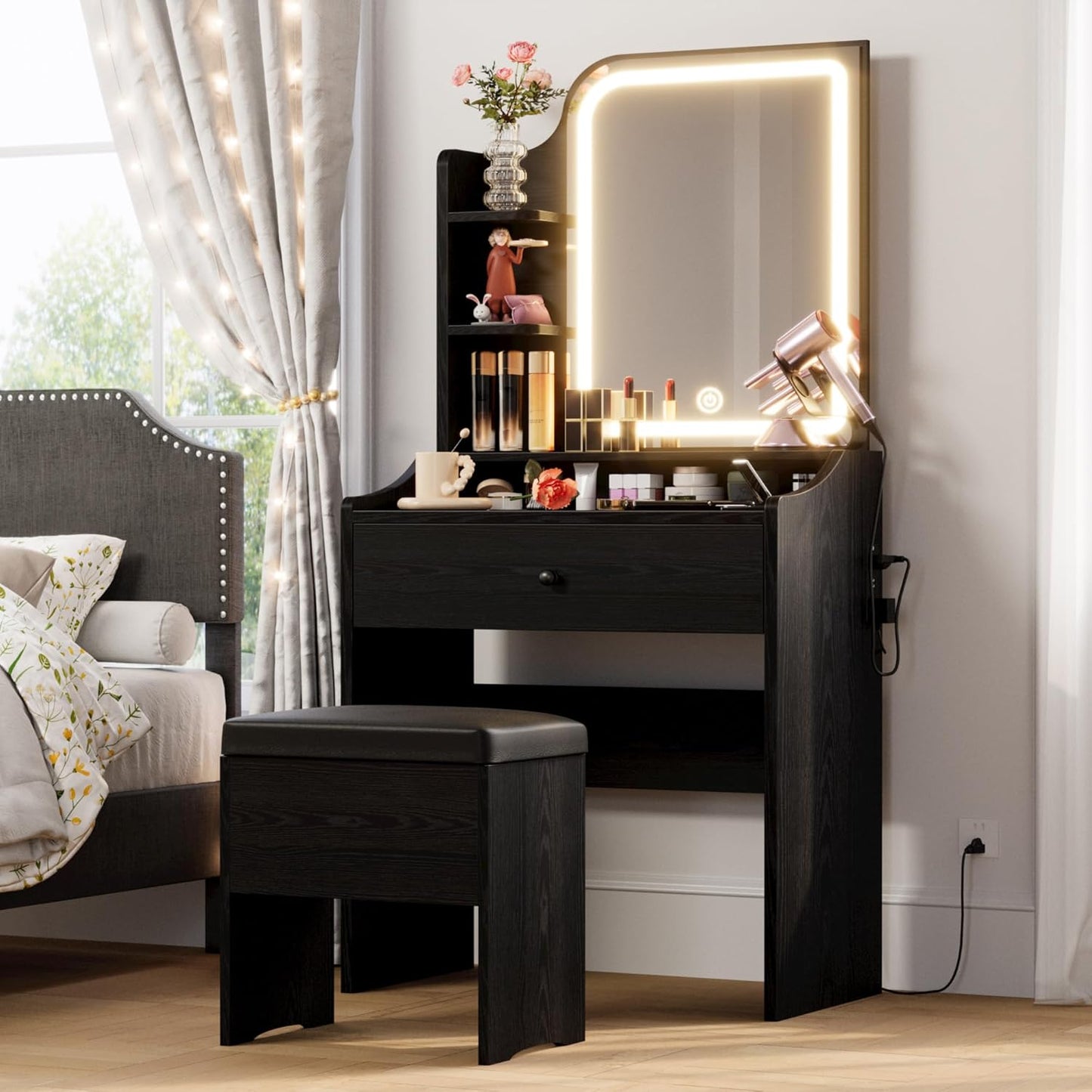LIKIMIO Small Makeup Vanity Desk with Mirror and Lights Review