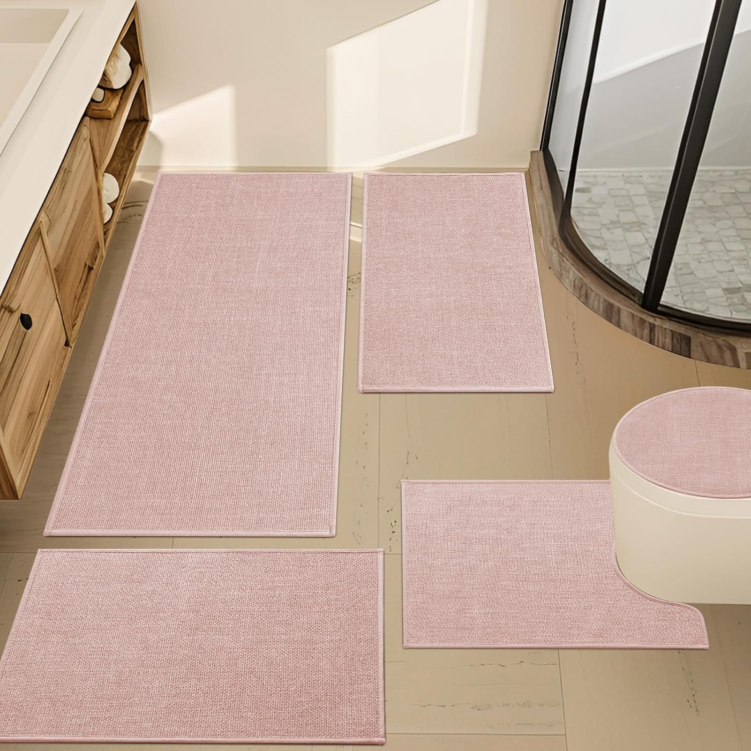 YIHOUSE Pink Bathroom Rugs Set 5 Piece for Stylish Comfort