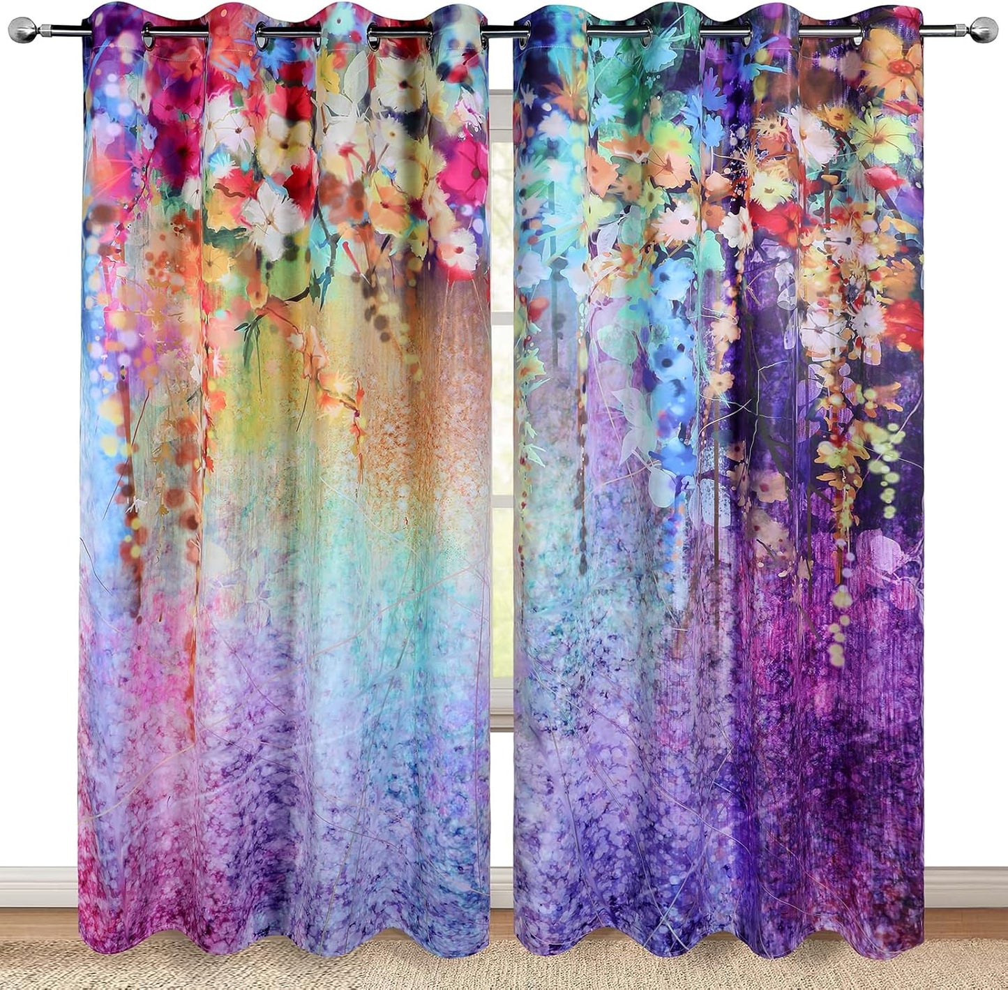 MissHope Purple Flowers Blackout Curtains for Bedroom Decor