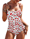 One Piece Swimsuit Ruched Tummy Control Vintage Push Up - Flattering