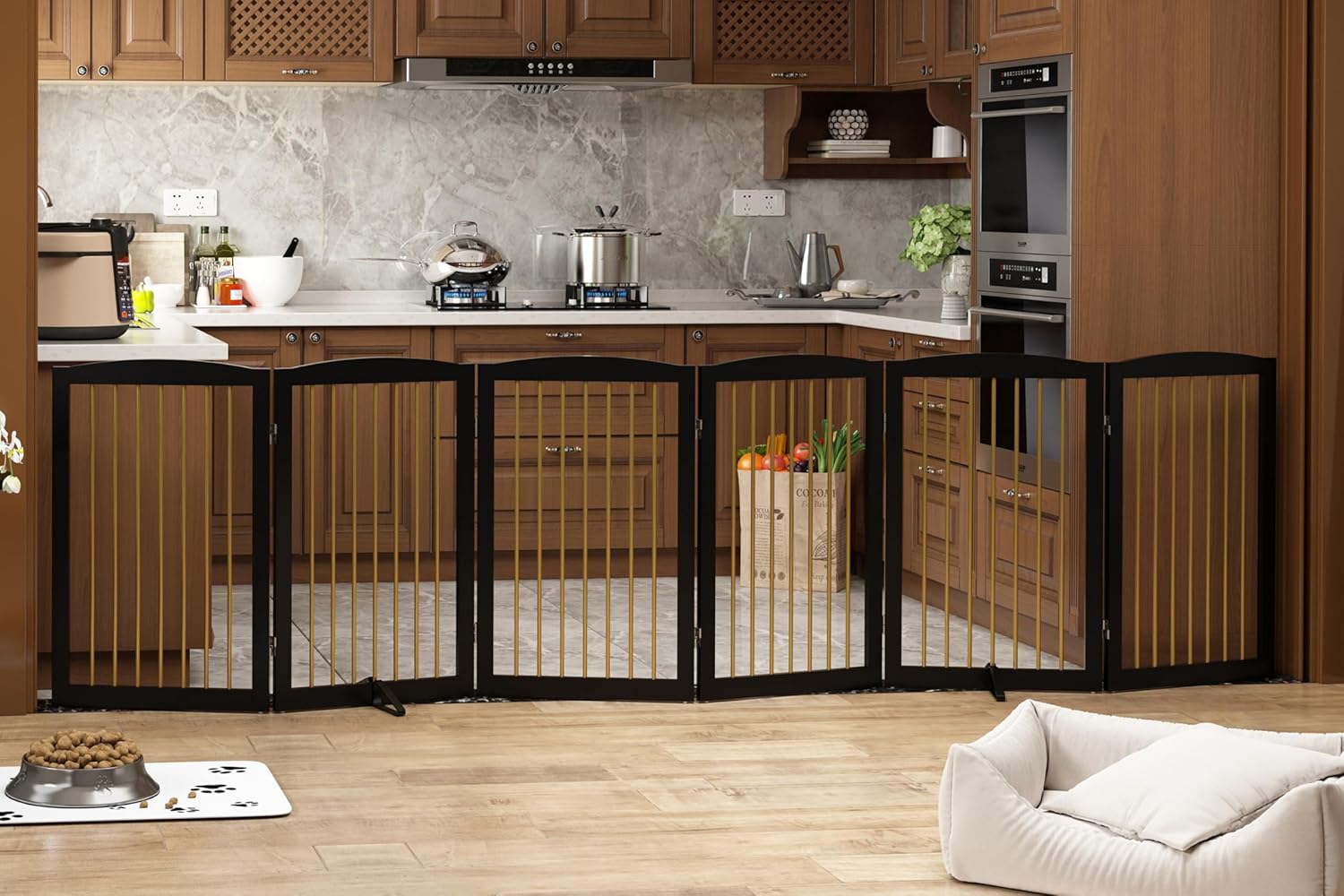 Freestanding Pet Gate for Dogs - Extra Wide Wooden Dog Gate