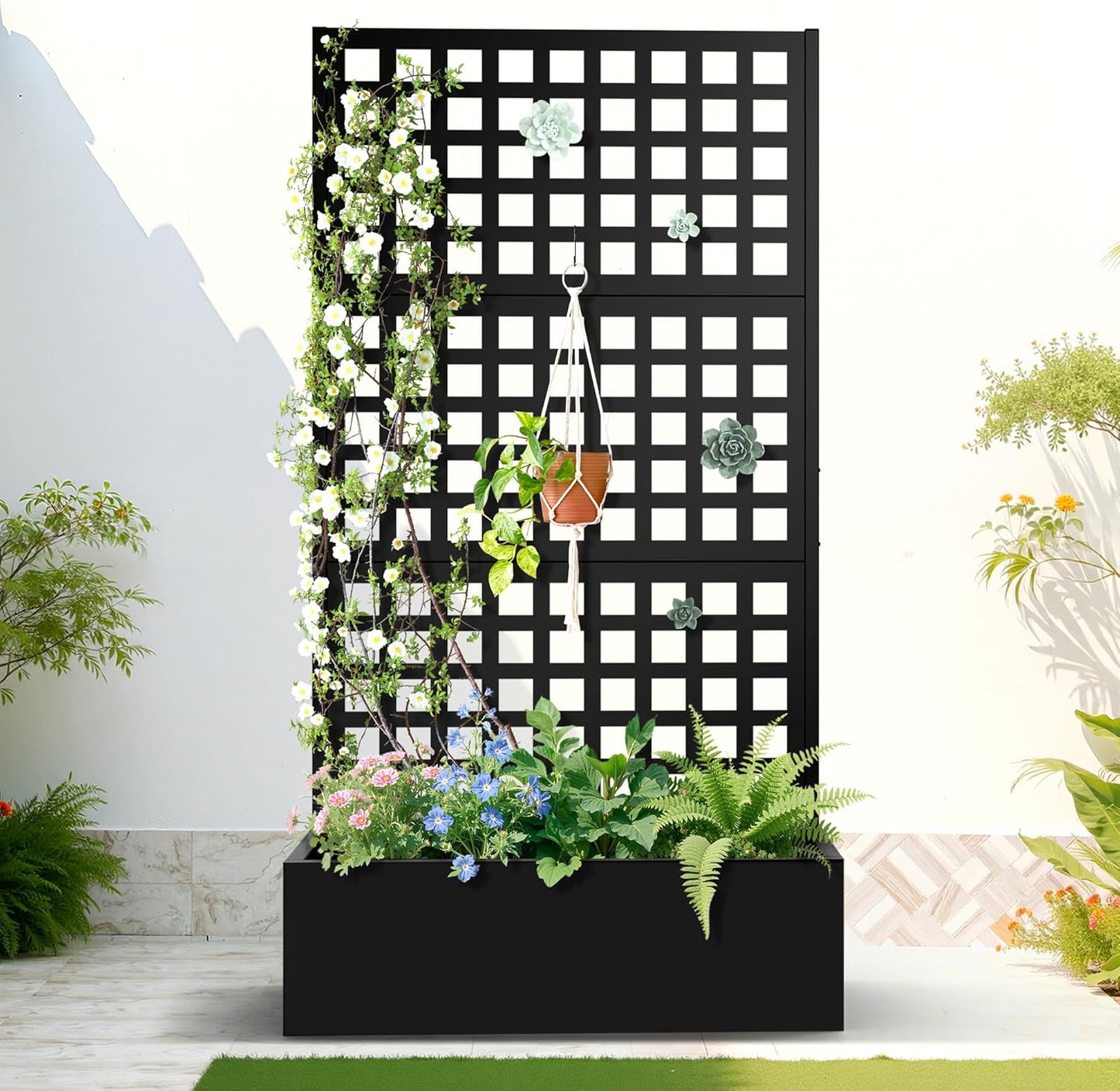 FENCY Metal Raised Garden Bed with Trellis for Climbing Plants