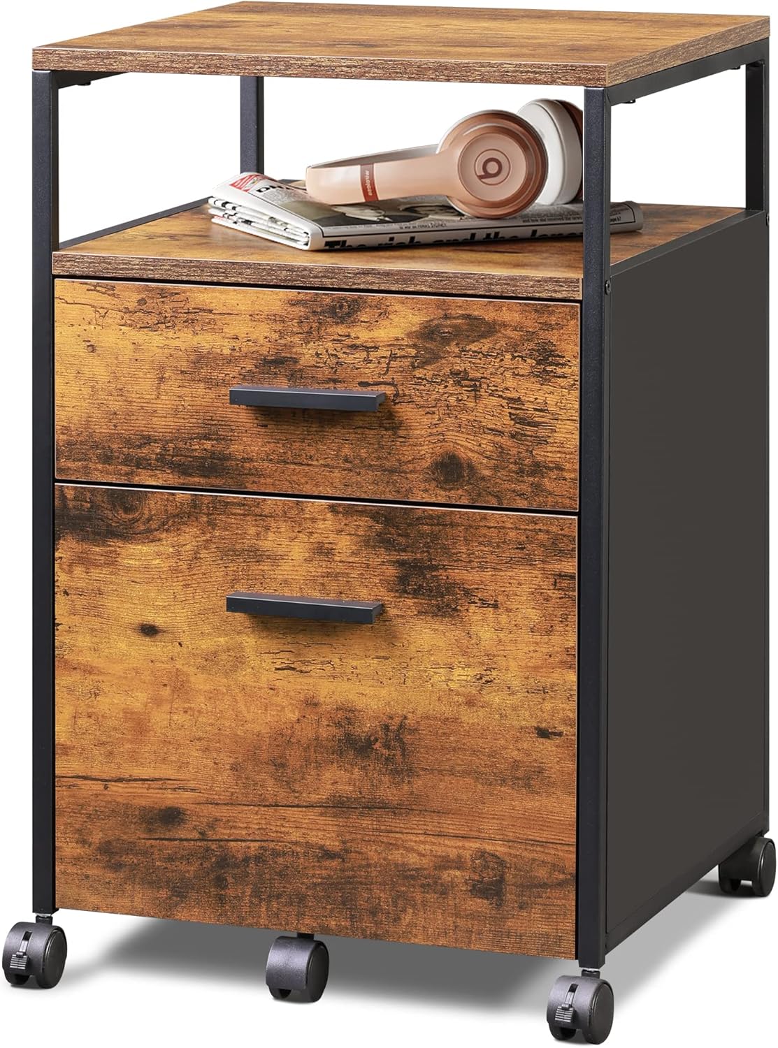 DEVAISE Rustic Brown File Cabinet: Mobile & Spacious Storage